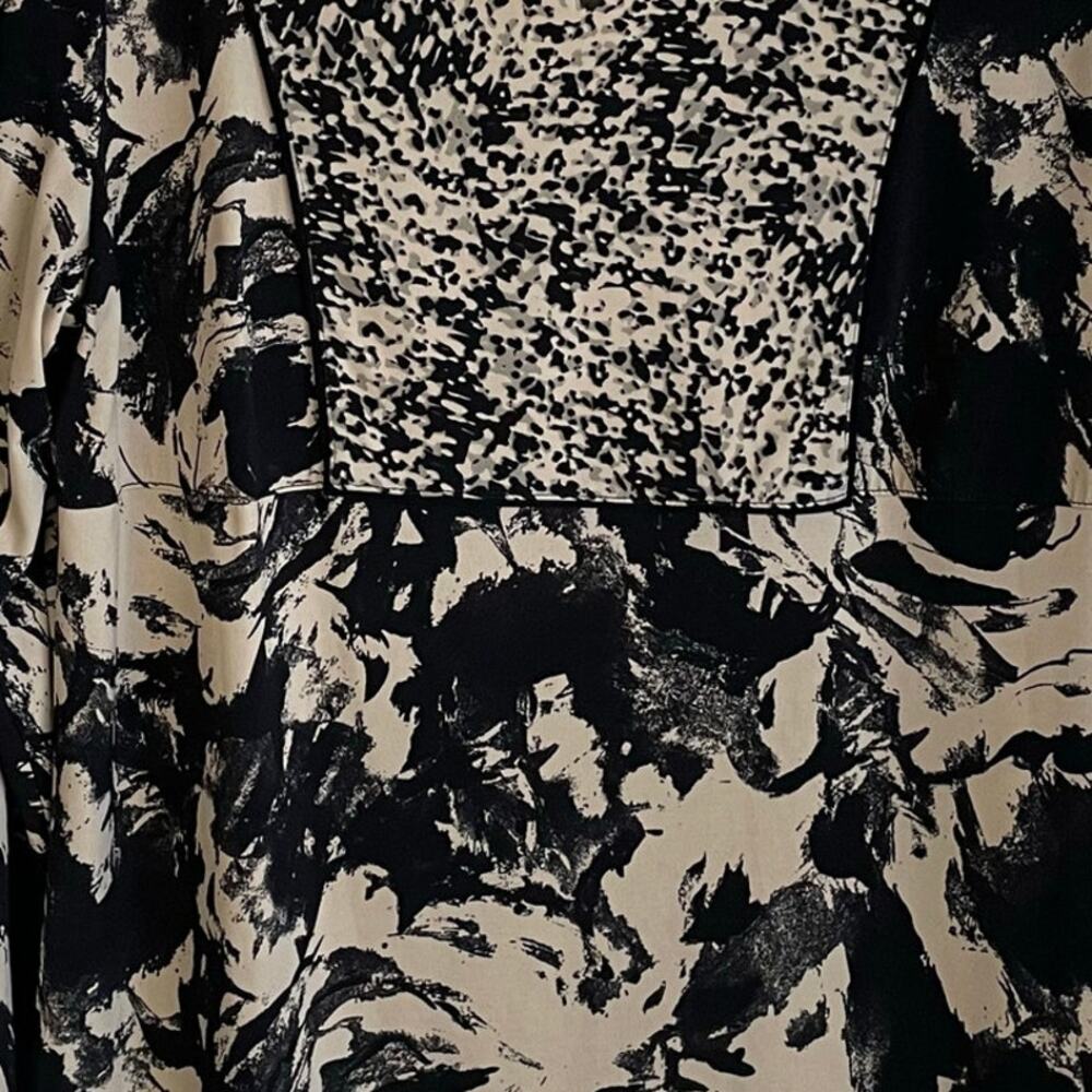 Susan Graver Tunic Top Black Tan Sz M Long Sleeves Beaded Split Neck Lagenlook - Picture 5 of 11